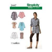 Simplicity Ladies Easy Sewing Pattern 2447 Shirt Tops in 2 Lengths