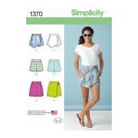 Simplicity Ladies Easy Sewing Pattern 1370 Skorts, Shorts & Skirts