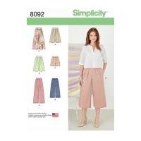 Simplicity Ladies Sewing Pattern 8092 Skirts, Pants, Culottes & Shorts