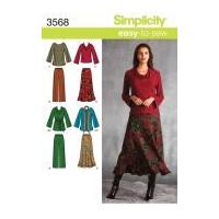 Simplicity Ladies Easy Sewing Pattern 3568 Top, Pants, Skirt, Sash & Scarf
