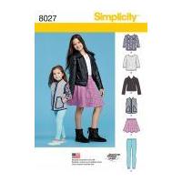 Simplicity Girls Sewing Pattern 8027 Tops, Jacket, Waistcoat, Skirt & Leggings