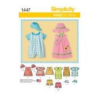 Simplicity Baby Easy Sewing Pattern 1447 Rompers, Dresses, Tops, Shorts & Hats