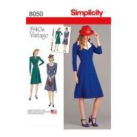 Simplicity Ladies Sewing Pattern 8050 1940's Vintage Style Dresses