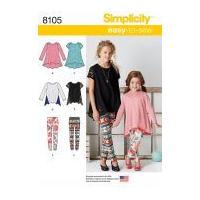 Simplicity Girls Easy Sewing Pattern 8105 Knit Tunic Tops & Leggings