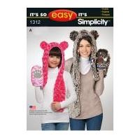 Simplicity Ladies & Girls Easy Sewing Pattern 1312 Hats & Mitts in One