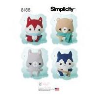 Simplicity Crafts Easy Sewing Pattern 8188 Stuffed Fox, Wolf, Bear & Bunny Cuddly Toys