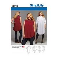 Simplicity Ladies Plus Size Sewing Pattern 8140 Shirts with Length & Sleeve Variations