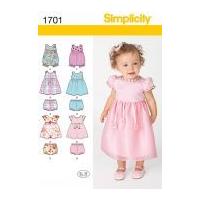 Simplicity Baby & Toddlers Easy Sewing Pattern 1701 Rompers, Dresses & Panties