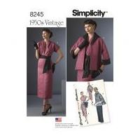 Simplicity Ladies Sewing Pattern 8245 1950's Vintage Style Dress, Sash & Lined Jacket