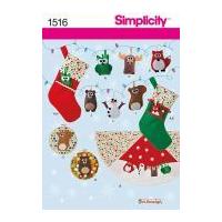 Simplicity Easy Sewing Pattern 1516 Christmas Felt Ornaments, Wall Hangings, Stocking & Tree Skirt