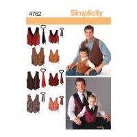 Simplicity Men's & Boys Sewing Pattern 4762 Waistcoats & Ties