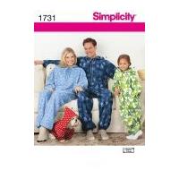 Simplicity Adult, Teen's & Childrens Sewing Pattern 1731 Onesies Fleece Jumpsuits