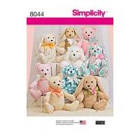 Simplicity Crafts Sewing Pattern 8044 Bear, Dog & Rabbit Stuffed Animal Toys
