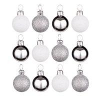 Silver & White Mini Baubles Pack of 12