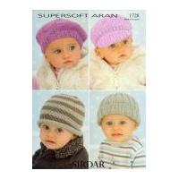 Sirdar Baby Hats Supersoft Knitting Pattern 1728 Aran