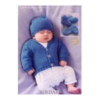 Sirdar Baby Cardigan, Hat, Mittens & Booties Knitting Pattern 1365 DK