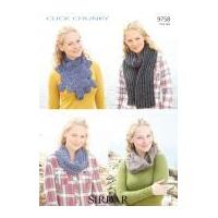 Sirdar Ladies Snoods & Scarves Click Knitting Pattern 9758 Chunky
