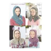 Sirdar Ladies & Girls Hooded Snoods & Scarves Denim Ultra Knitting Pattern 7167 Super Chunky