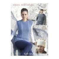 Sirdar Ladies & Mens Sweater, Tank Top & Hat Wool Rich Knitting Pattern 7185 Aran