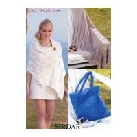 Sirdar Ladies Wrap, Blanket & Bag Cotton Knitting Pattern 7500 DK