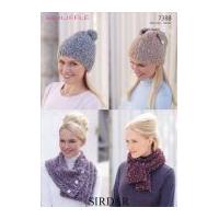 sirdar ladies hats scarves bouffle knitting pattern 7388 chunky