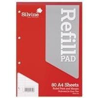 Silvine Refill Pad A4 Punched 4-Hole Head Bound 80 Leaf