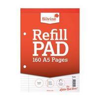 Silvine (A5) Refill Pad Headbound Perforated Punched Feint Ruled Margin 160 Pages 75gsm (Pack of 6)