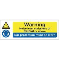 SIGN WARNING NOISE LEVEL EMISSIONS 600X200 RGID PLASTIC