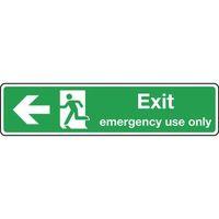 sign exit emergency use only arrow left 550x125 aluminium