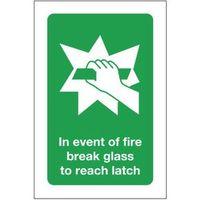 SIGN IN EVENT OF FIRE BREAK GLASS 100 X 150 VINYL