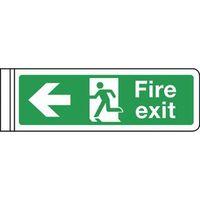 SIGN FIRE EXIT ARROW LEFT DOUBLE SIDED RIGID PLASTIC 300 X 100MM