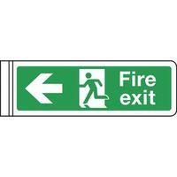 SIGN FIRE EXIT ARROW LEFT DOUBLE SIDED RIGID PLASTIC 450 X 150MM