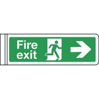 SIGN FIRE EXIT ARROW RIGHT DOUBLE SIDED RIGID PLASTIC 300 X 100MM