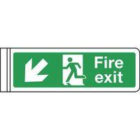 SIGN FIRE EXIT ARROW DOWN LEFT DOUBLE SIDED RIGID PLASTIC 300 X 100MM