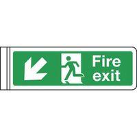 SIGN FIRE EXIT ARROW DOWN LEFT DOUBLE SIDED RIGID PLASTIC 600 X 200MM