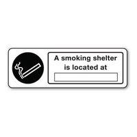 SIGN A SMOKING SHELTER IS LOCATED SELF-ADHESIVE VINYL 600 x 200