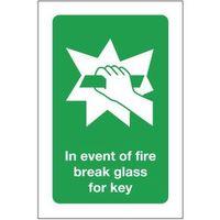 SIGN IN EVENT OF FIRE BREAK GLASS 100 X 150 POLYCARB