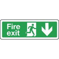 sign fire exit arrow down 300 x 100 polycarb