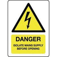 SIGN DANGER ISOLATE MAINS SUPPLY 100 X 75 POLYCARB