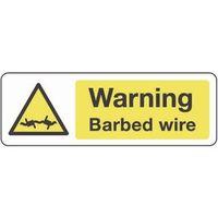 SIGN WARNING BARBED WIRE 600 X 200 ALUMINIUM