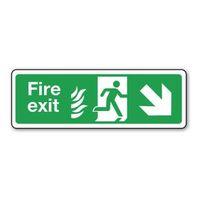 sign fire exit arrow r down 600 x 150 rigid plastic