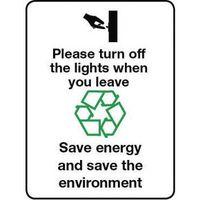 SIGN PLEASE TURN OFF THE LIGHT RIGID PLASTIC 150 x 200