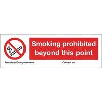 SIGN SMOKING PROHIBITED BEYOND THIS POINT 300X100 RIGID PLASTIC