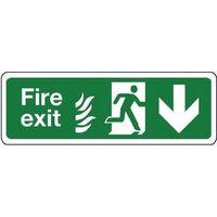 SIGN FIRE EXIT DOWN 350 X 100 RIGID PLASTIC