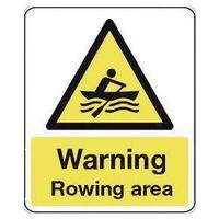 SIGN WARNING ROWING AREA 250X300 RIGID PLASTIC