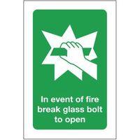 SIGN IN EVENT OF FIRE BREAK GLASS 100 X 150 RIGID PLASTIC
