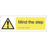 SIGN MIND THE STEP 300 X 100 RIGID PLASTIC