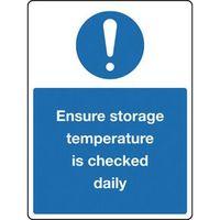 SIGN ENSURE STORAGE TEMP 150 X 200 POLYCARB