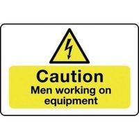 sign caution men working on equipment 150 x 100 aluminium