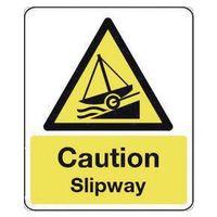 SIGN CAUTION SLIPWAY 600X200 RIGID PLASTIC